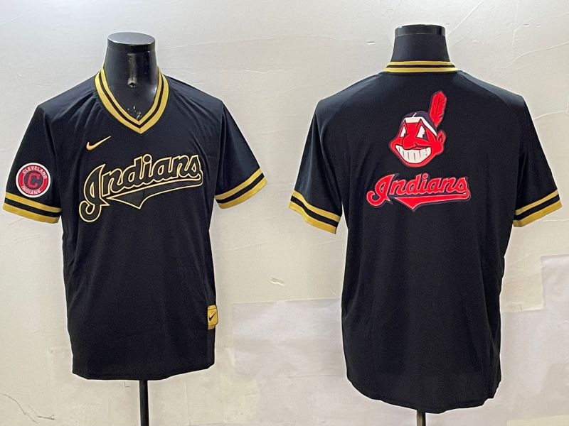 Men Cleveland Indians Blank Black Gold Game 2025 Nike MLB Jersey style 4